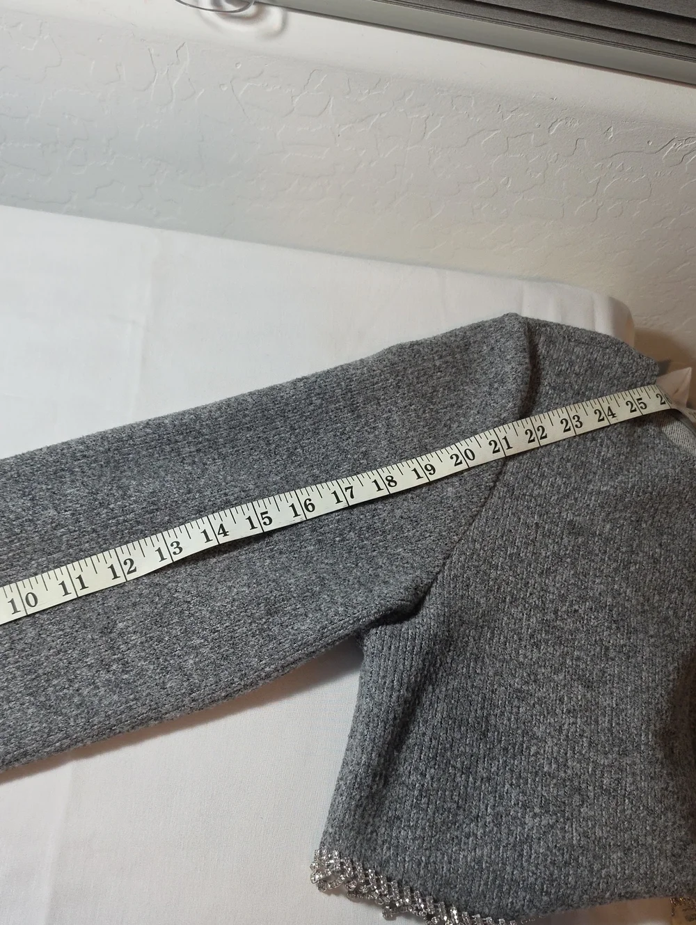 Zara Gray Cropped Gray Sweater Top with Rhinstone Front Hem Size Medium